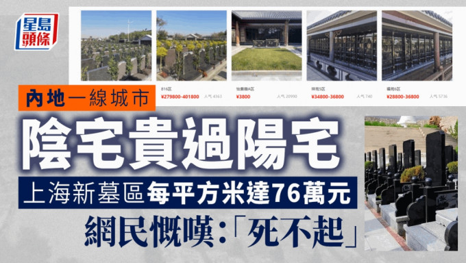 上海松鶴園3月中旬開賣新墓區，售價每平方米達76萬元人民幣。(互聯網)