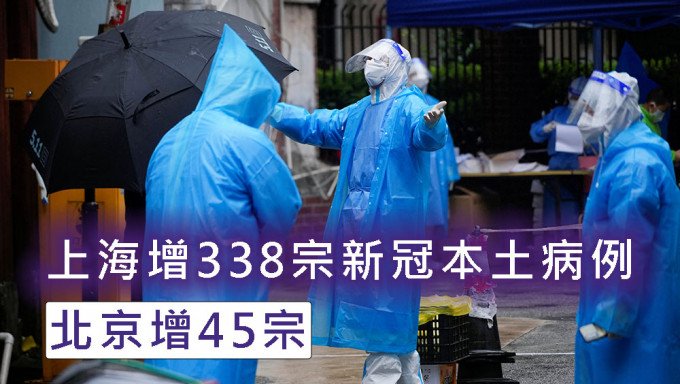 上海增338宗新冠本土病例，北京增45宗。路透社圖片