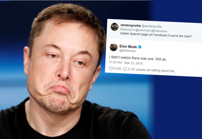 馬斯克關閉SpaceX及Tesla facebook專頁。