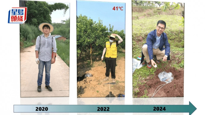 參與研究的資金平（左及中）及楊宏峰（右）在研究地區設置地震儀，收集地震訊號。 中大提供