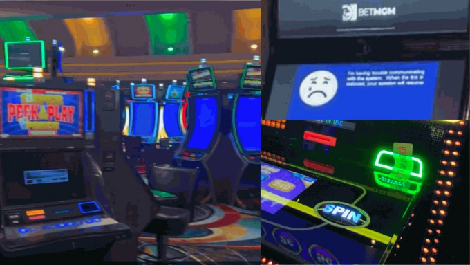 美高梅多個賭場老虎機藍屏，出現故障的訊息。 X