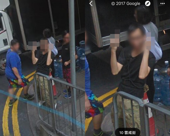 香港Google Map现奇人，黑衣男中环望镜举中指。Google Map图片