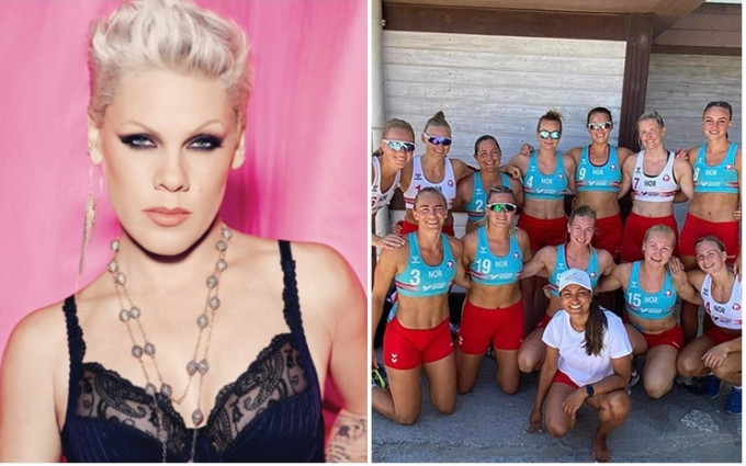挪威女子沙滩手球队拒穿比坚尼裤被罚款，美国天后Pink在网上力撑。