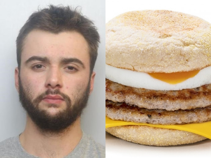 英國男子巴頓搶劫麥樂雞失敗，只是搶走了現金及豬柳蛋漢堡。網上圖片