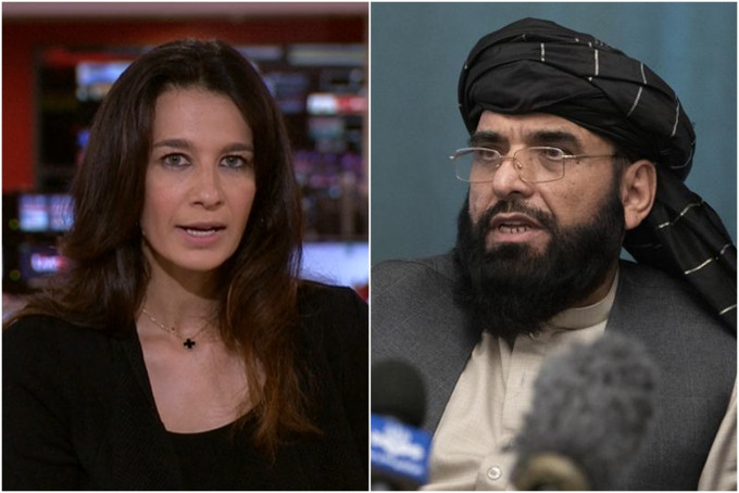 BBC记者哈金（左）在直播途中突然接到塔利班发言人夏亨（右）的来电。网络图片