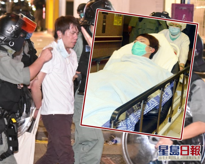 鄺俊宇報稱不適，清醒被送往伊利沙伯醫院治理（小圖）。