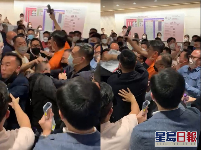 火炭新盤售樓處代理爆發肢體衝突。片段截圖