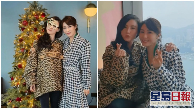 两大冻龄女神开心过圣诞 。