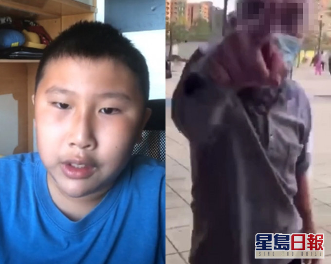 「天水圍社區關注組」11歲主席王繼祖(左)稱遭阿伯(右)襲擊。 王繼祖FB圖