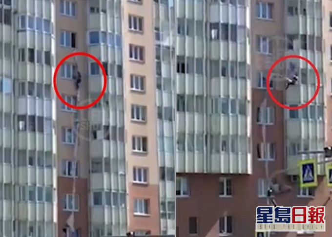 俄羅斯婦人以自製繩索游繩下樓,期間墮樓身亡。網圖