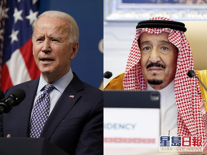拜登(左)与沙特阿拉伯国王萨勒曼(右)通电话。AP资料图片