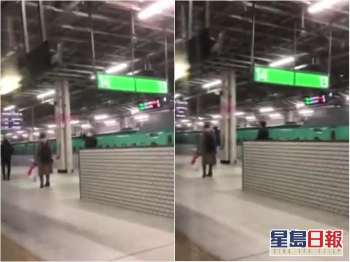 仙台車站的告示牌地震期間大幅搖晃。影片截圖