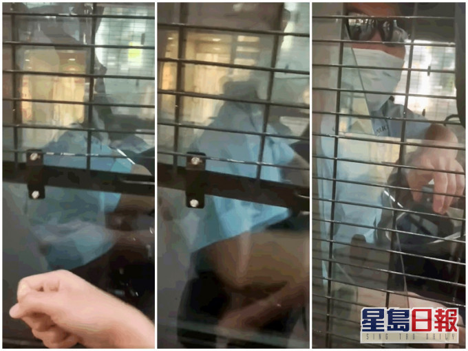 一名警車車長疑在車內睡覺,有市民不滿,遂敲車窗將對方叫醒。影片截圖