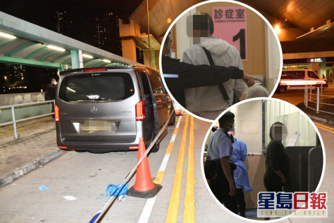 55岁客货车司机不治。警方拘捕涉案私家车夫妇（小图）。
