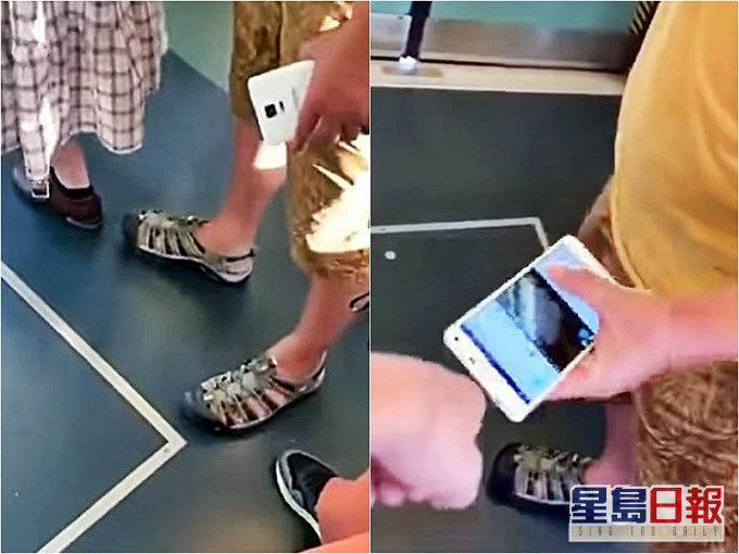 男子涉嫌偷拍少女裙底被捕。網上影片截圖