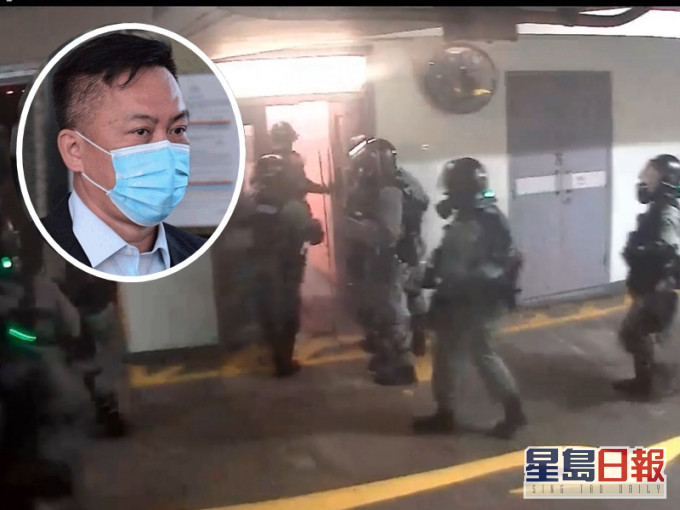 鄭樹榮(小圖)指不清楚防暴警進入停車場的目的。本報記者/資料圖片