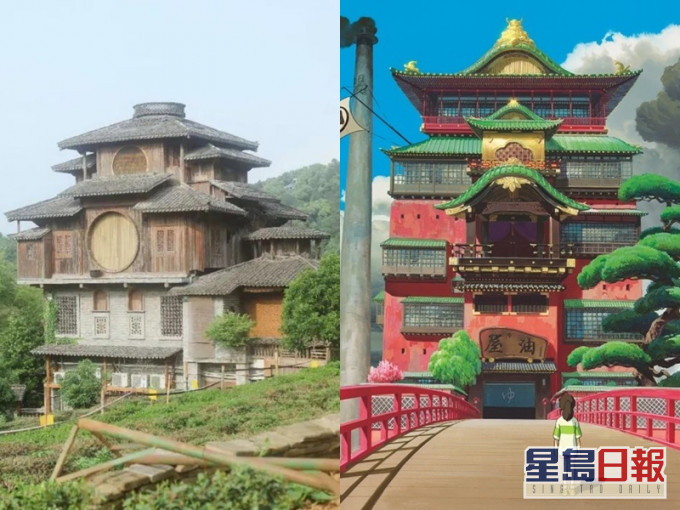 西湖木樓神似「千與千尋」湯屋。網圖