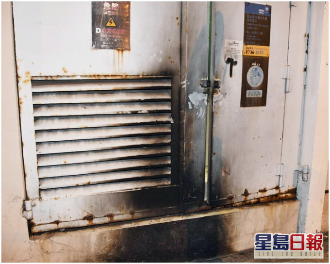 診所變電站行人路牆身被火熏黑。