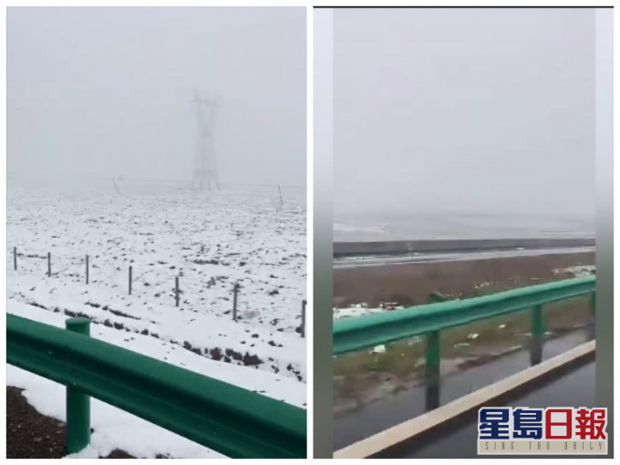 清水河镇出现罕见的降雪天气。网图