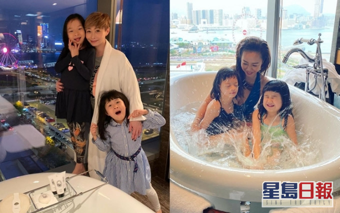 兩家人都去同一間酒店Staycation,仲齊齊愛上喺浴室玩。