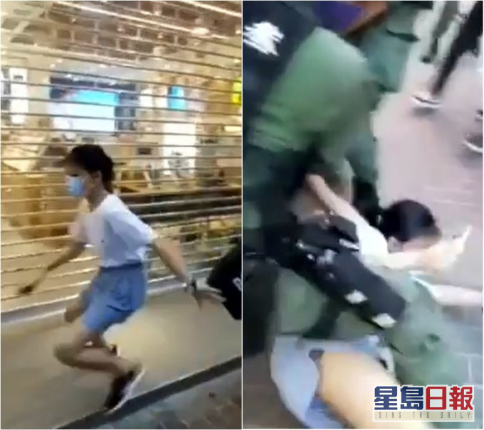 12歲少女被警員制服在地。科大電台新聞組截圖