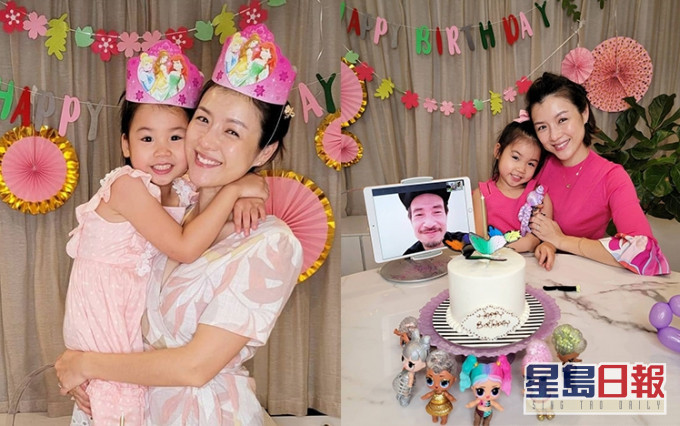 陳茵媺為5歲囡囡Camilla舉行生日會,爸爸陳豪透過視像送祝福。