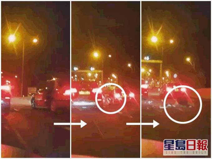 一輛的士駛至沿獅子山隧道公路快線行駛時,後座左門突然打開,並有一名女子跌出車外。影片截圖