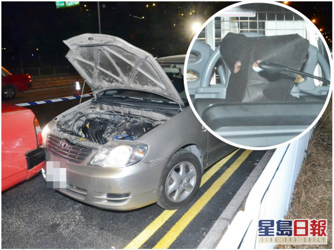 私家車撞到一輛的士始停下。小圖為被捕的私家車司機。