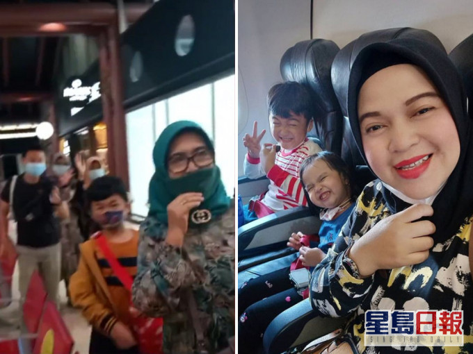 女子起飞前与女儿及亲人合影。(网图)