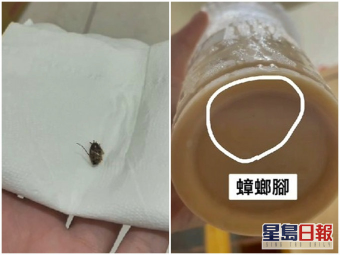 台灣高雄一名女高中生，日前在餐廳外賣一杯冰淇淋紅茶，怎料竟在喝到一隻完整的蟑螂。網圖