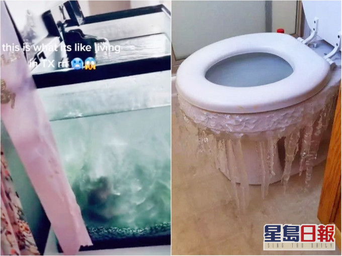 德州受暴風雪吹襲,有居民的魚缸直接變成「冰塊」。網圖