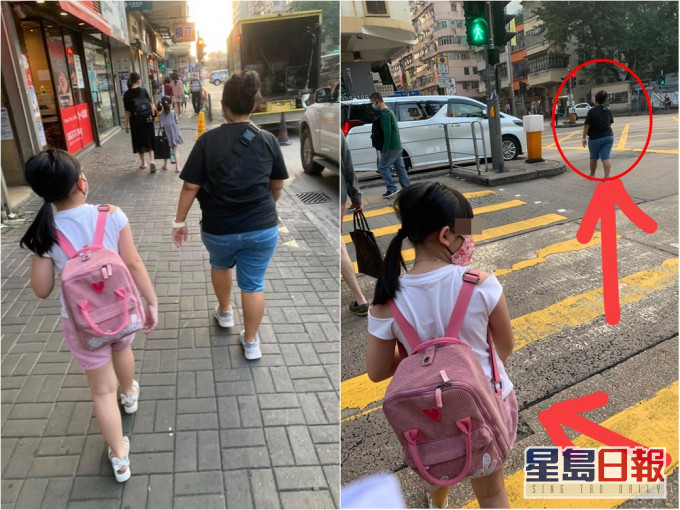网民目睹一名外佣不理少主安危,抛下少主自行过马路。FB群组「深水埗街坊会」图片