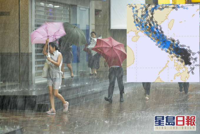 预测星期日有狂风骤雨及几阵雷暴。资料图片小图为欧洲中期预报。