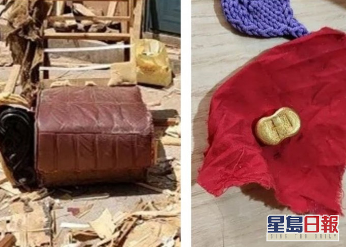 青島一男子拾得一台舊梳化,劈開後發現內藏黃金現金等財物。網圖