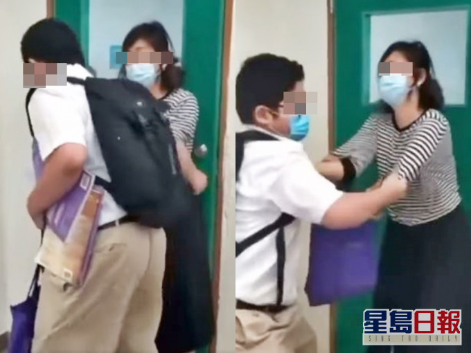 网传一名中学生疑不满被罚留堂,用力将女教师推倒在地上。影片截图
