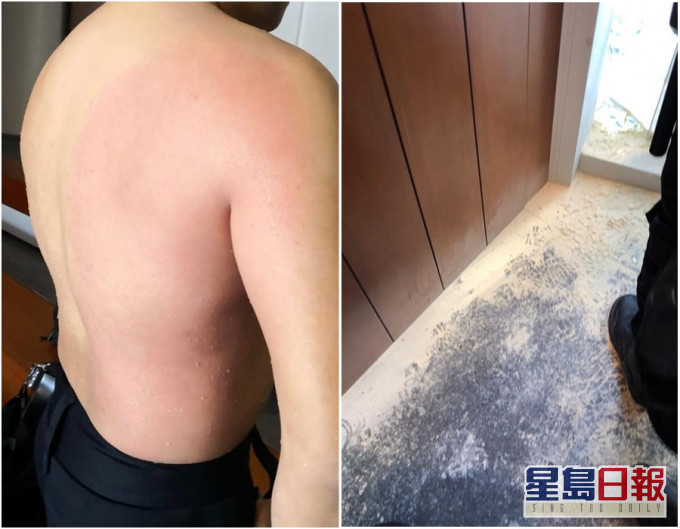 有示威者向警員投擲粉末。警察FB