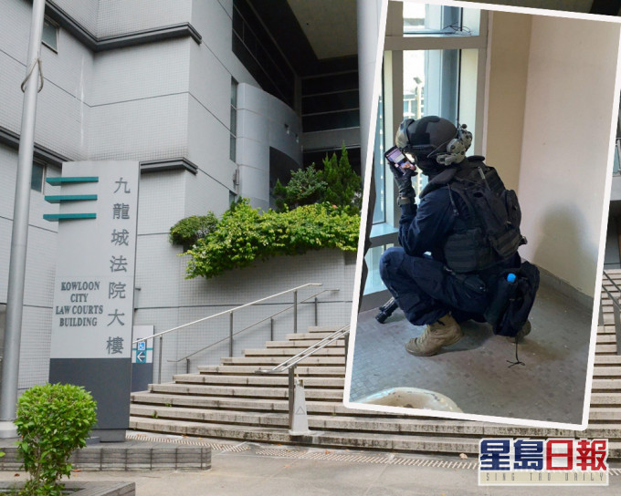 案件今在九龍城法院提訊。小圖為「飛虎隊」當日懷疑被偷拍相片。 資料圖片及網圖