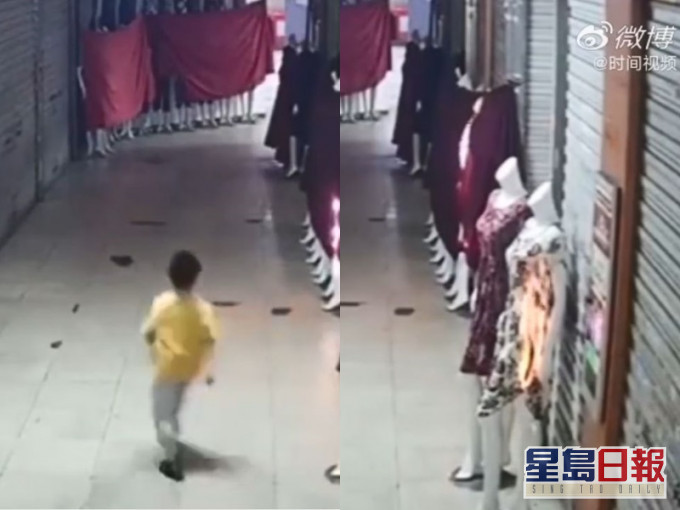 男童在服裝市場內縱火。影片截圖