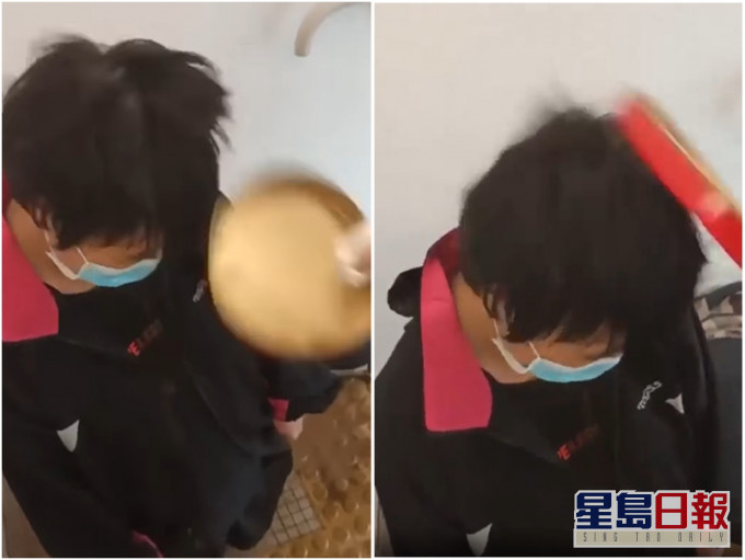 女受害人被逼跪地,有人持滅火沙鐵蓋襲擊其頭、手部和被逼食沙。