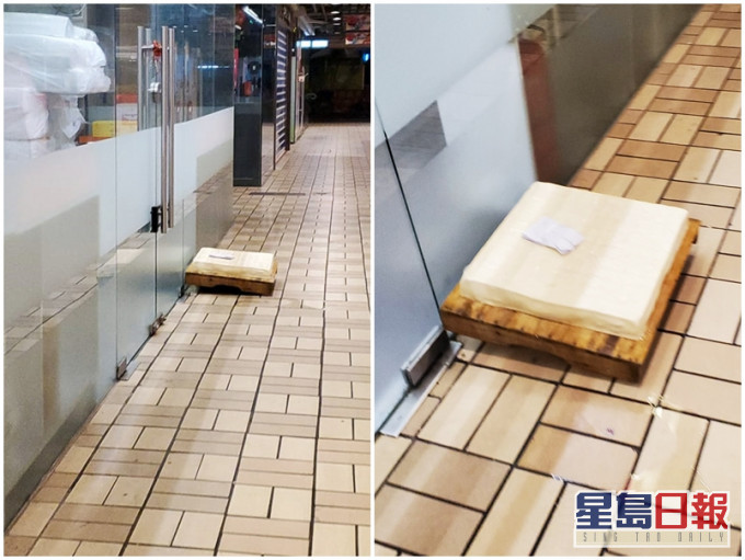 网民发现有一板豆腐被放于餐厅门外地下,而且毫无遮掩。「北区之友」Facebook图片