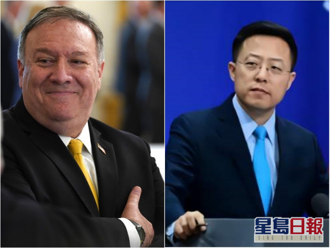 北京外交部发言人赵立坚(右);美国国务卿蓬佩奥。网上图片/AP图片
