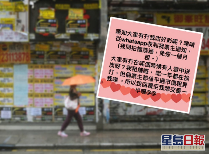 良心業主主動減租。資料圖片及
「香港免佣租屋網」FB