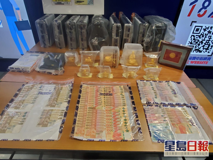警方檢獲超過30部電腦,一批用作道具的金飾品及20萬現金。