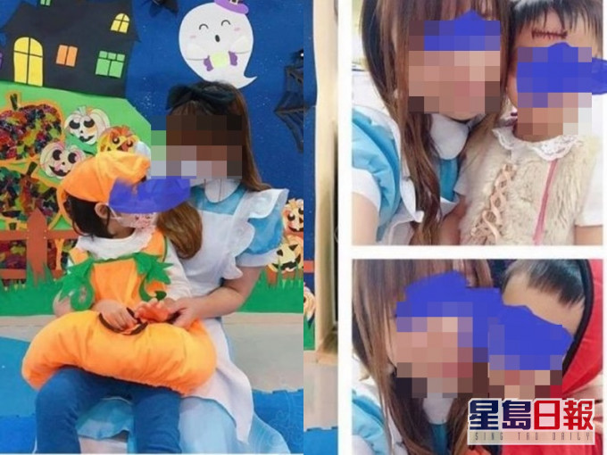 幼稚園教師疑和學生面貼面除口罩拍照。網圖。