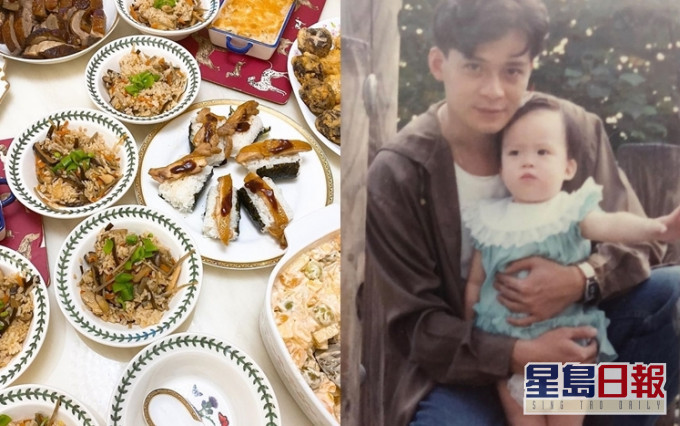 黄芷晴除上载儿时同华哥合照外,仲为父亲炮制一桌美食,似模似样咁,但食物配搭就有啲奇怪。