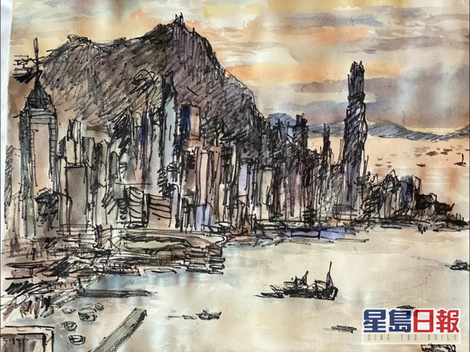 陶杰所绘维港写生。