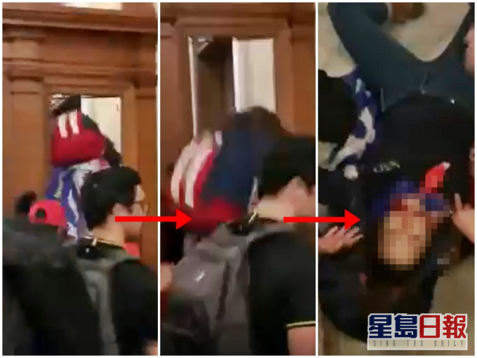 一名女示威者試圖闖入眾院議事廳,她之後頸部中槍送院,送院後傷重不治。影片截圖