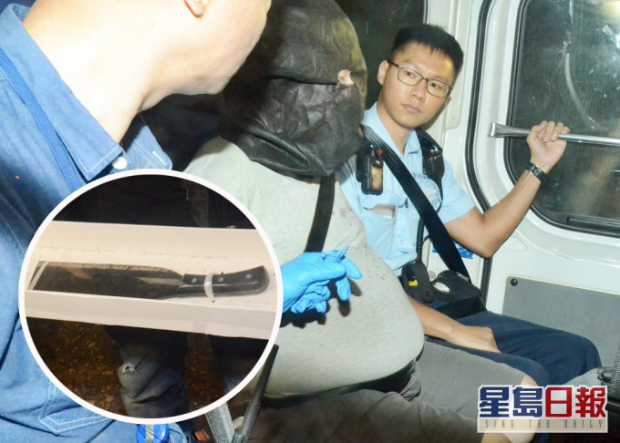 被告章美德;小圖為涉案柴刀。 資料圖片