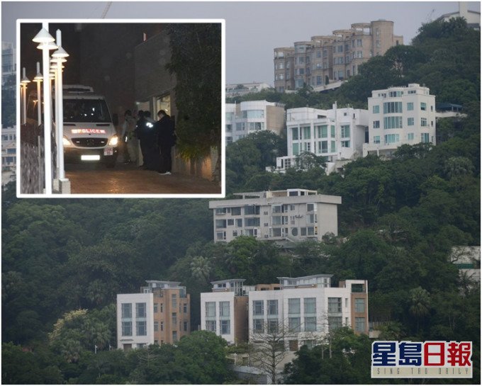 當晚大批警員趕到現場白加道31號獨立屋調查(前排中)。 資料圖片