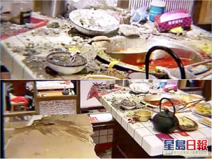 火锅店的天花板突然倒塌压伤顾客。网图